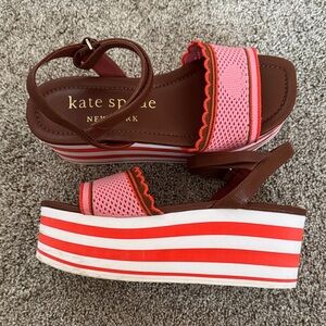 Kate Spade HIGHRISE Platform Knit Sandals Ankle Strap Size 7 Pink and White